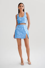 Maude Transparent Sequin Mini Skirt With Split - Cornflower Blue
