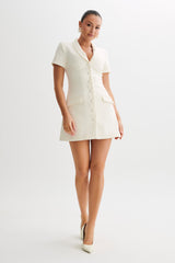 Paolina Collared Suiting Mini Dress - Ivory