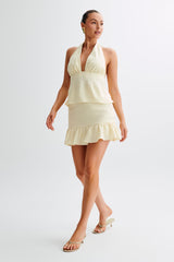 Delfina Linen Mini Skirt With Ruffle - Lemon Sherbet