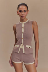 Julianne Contrast Knit Top - Pebble/Ivory