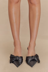 Elena Pointed Satin Bow Heel - Black