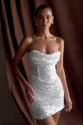 Nala Strapless Sequin Mini Dress - White