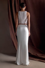 Khloe Satin Fishtail Maxi Skirt - White