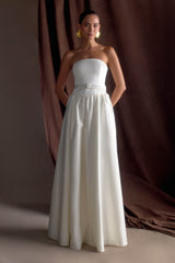 Florence Strapless Belted Maxi Dress - White