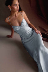 Lilly Sweetheart Satin Maxi Dress - Frosted Blue