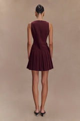 Mackenzie Sleeveless Pleated Mini Dress - Mahogany