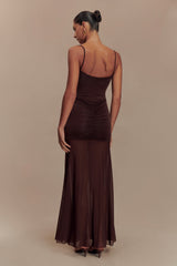 Delaney Slinky And Mesh Maxi Dress - Chocolate