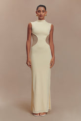 Massie Slinky And Mesh Maxi Dress - Lemon