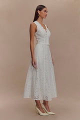 Arla Sleeveless Broderie Top - White