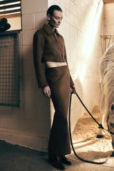 Hayes Faux Suede Midi Skirt - Chocolate