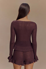 Eleanor Knit Frill Cardigan - Chocolate