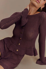 Eleanor Knit Frill Cardigan - Chocolate