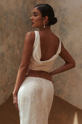 Mona Burnout Velvet Cowl Back Top - White