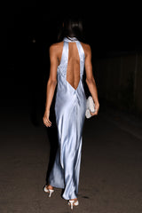 Claire Satin Drape Back Maxi Dress - Ice Blue