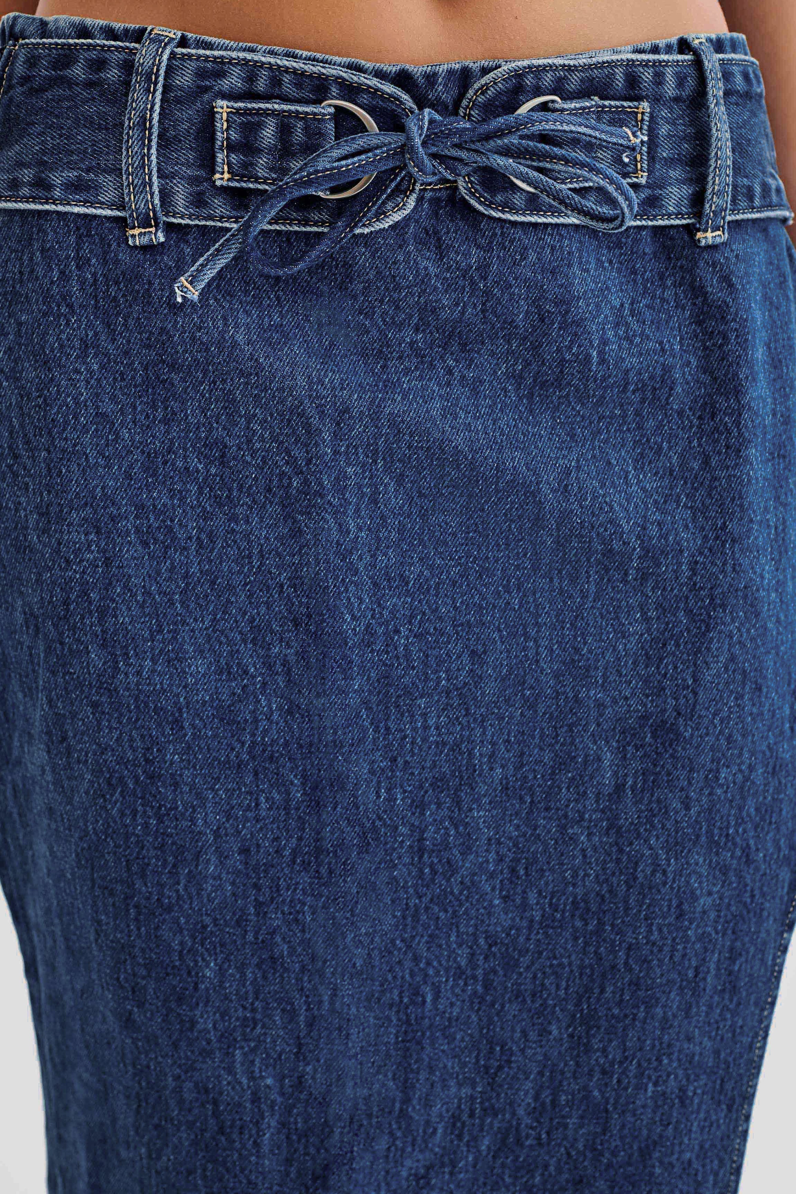 Ramsey Denim Maxi Skirt With Split - Dark Blue