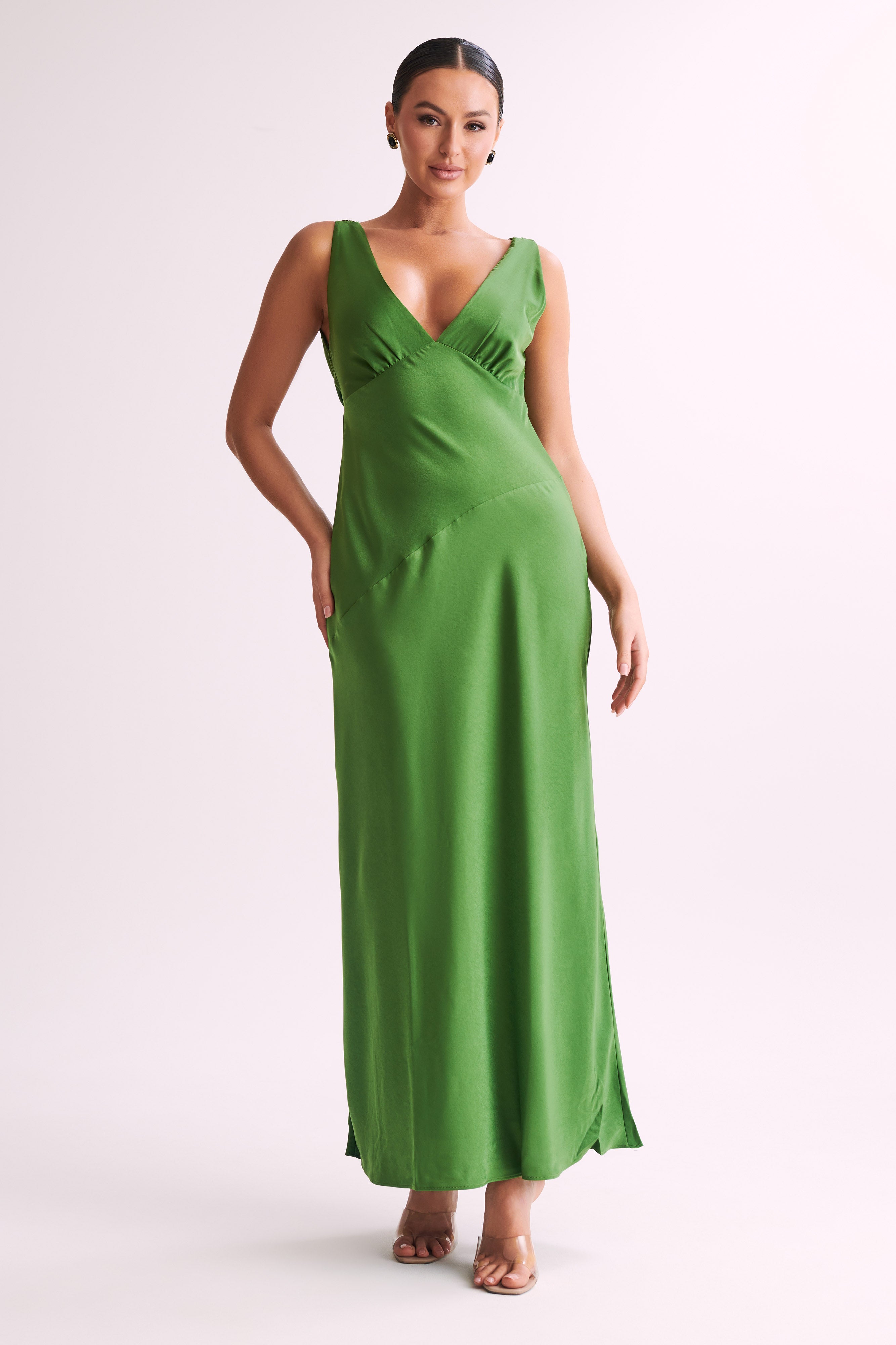 Nadia Maxi Satin Dress With Back Cowl - Emerald