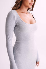 Sierra Scoop Neck Long Sleeve Midi Dress - Grey Marle