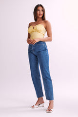 Embry Ruched Strapless Top - Lemon
