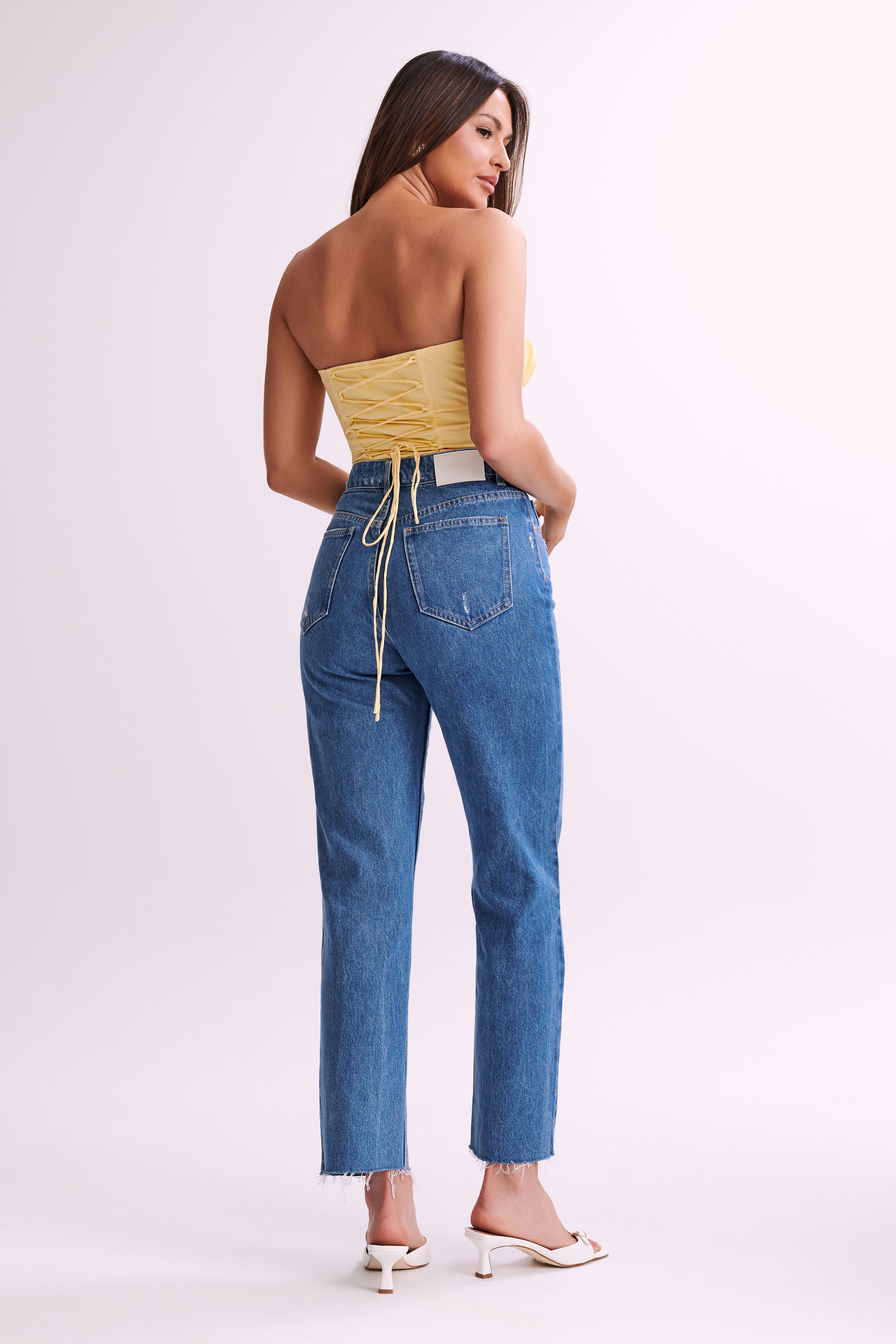 Embry Ruched Strapless Top - Lemon