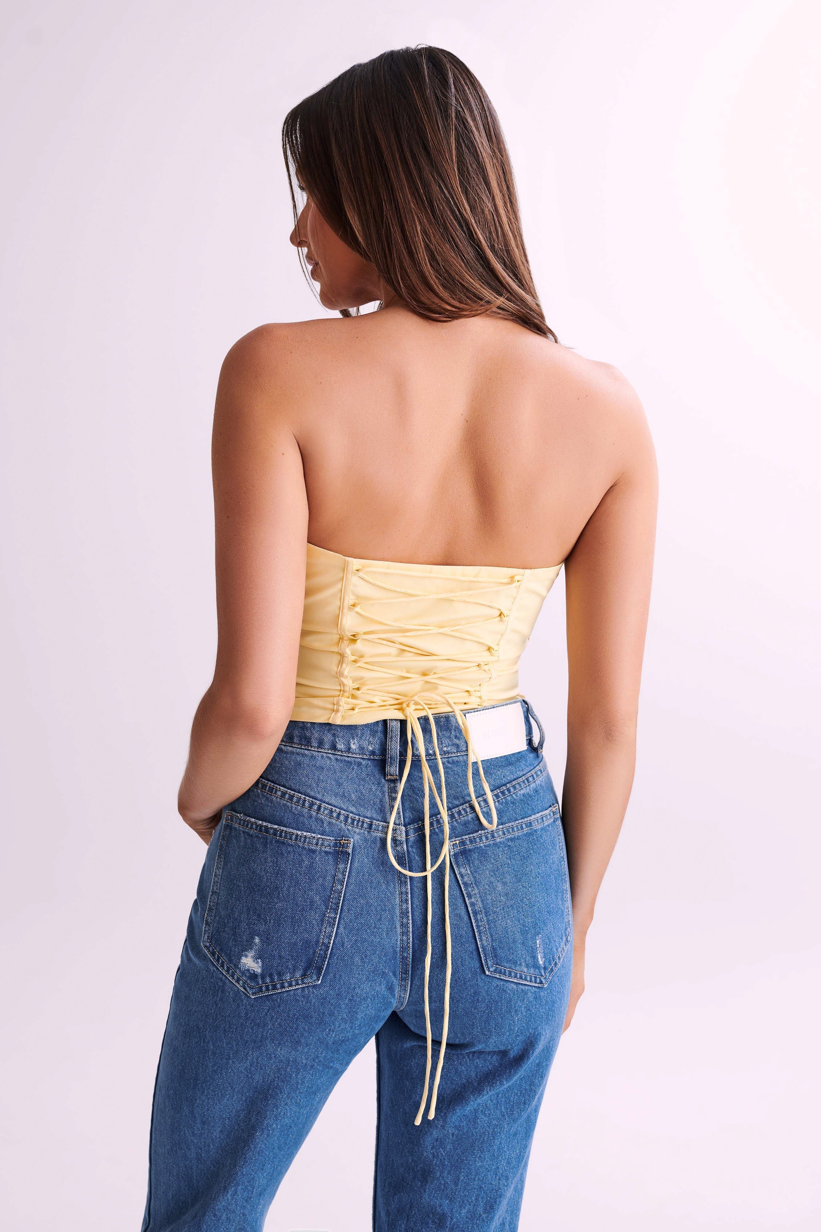 Embry Ruched Strapless Top - Lemon