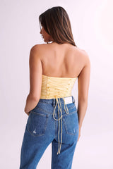 Embry Ruched Strapless Top - Lemon