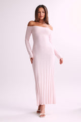 Emmeline Long Sleeve Rib Knit Midi Dress - Fairy Floss Pink