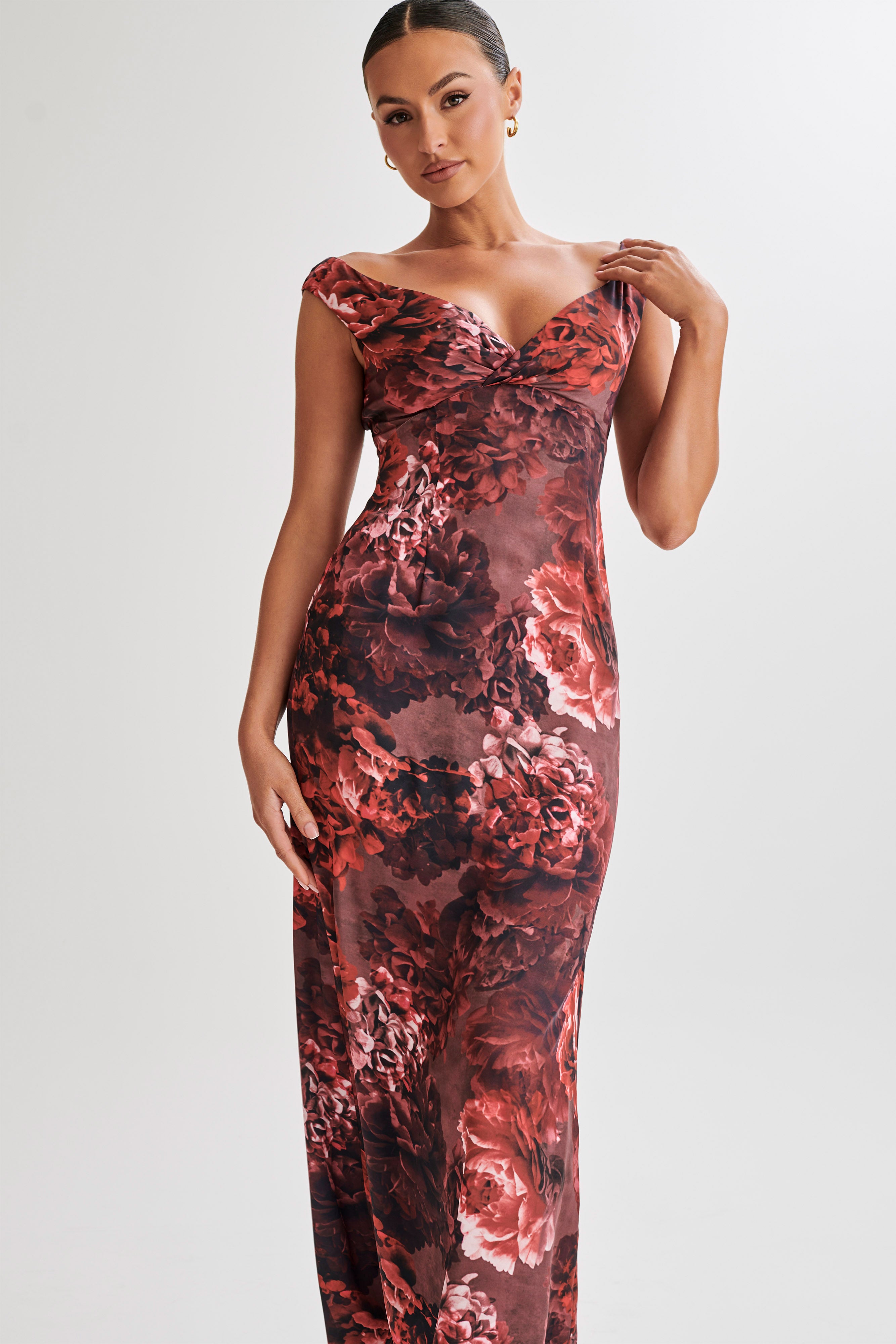 Giavanni Off Shoulder Maxi Dress - Peony Print