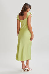 Chantal Short Sleeve Satin Midi Dress - Apple