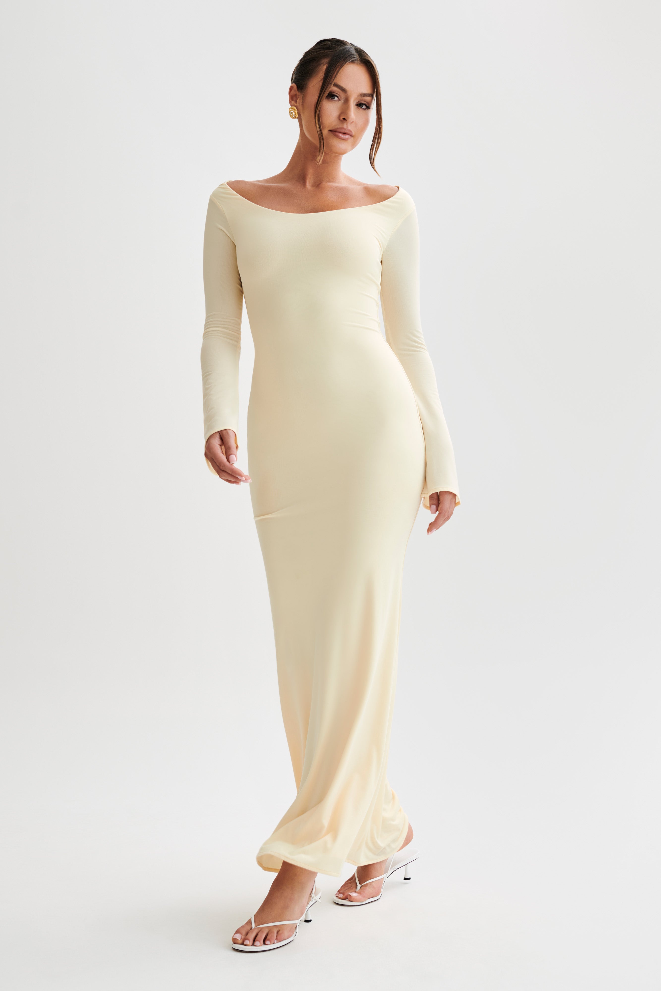Millicent Slinky Long Sleeve Maxi Dress - Lemon
