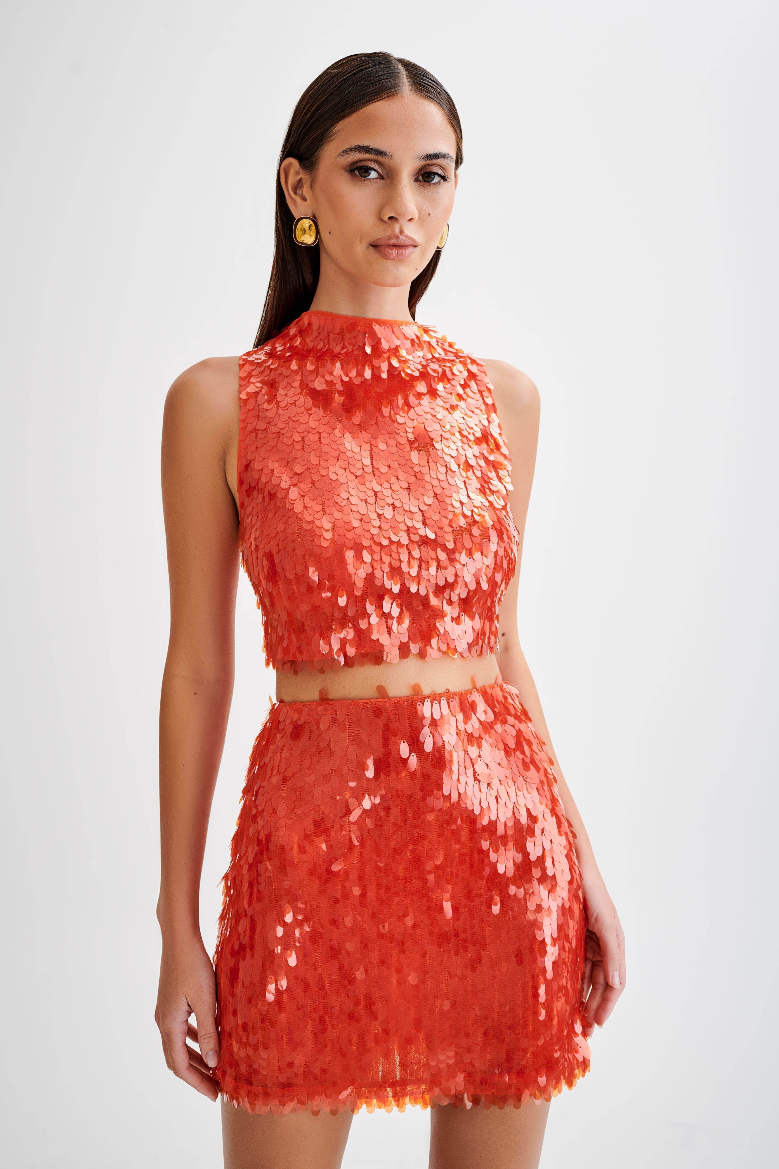 Savannah Sequin Mini Skirt - Firey Orange