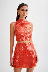 Savannah Sequin Crop Top - Firey Orange