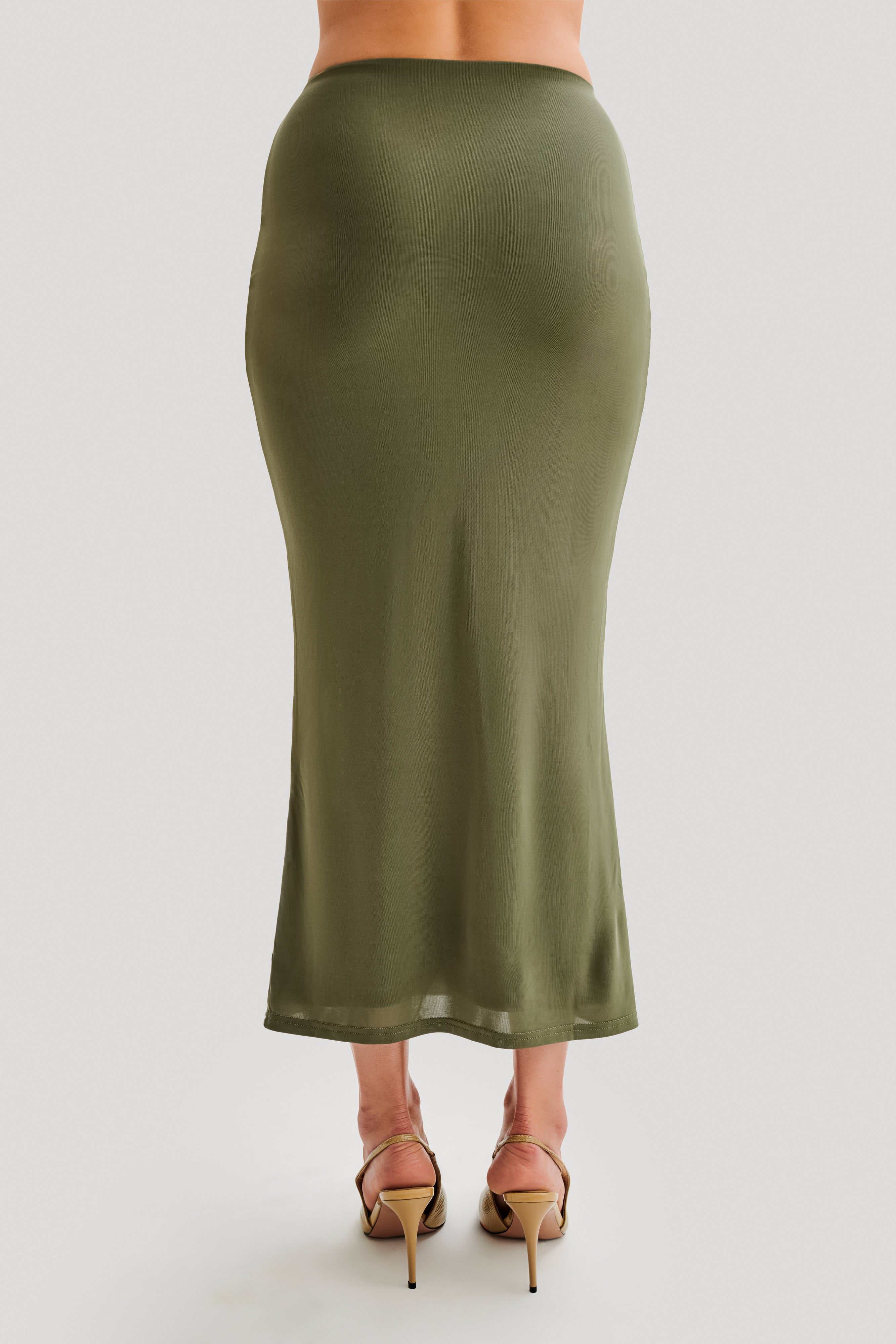 Charlene Slinky Midi Skirt - Olive