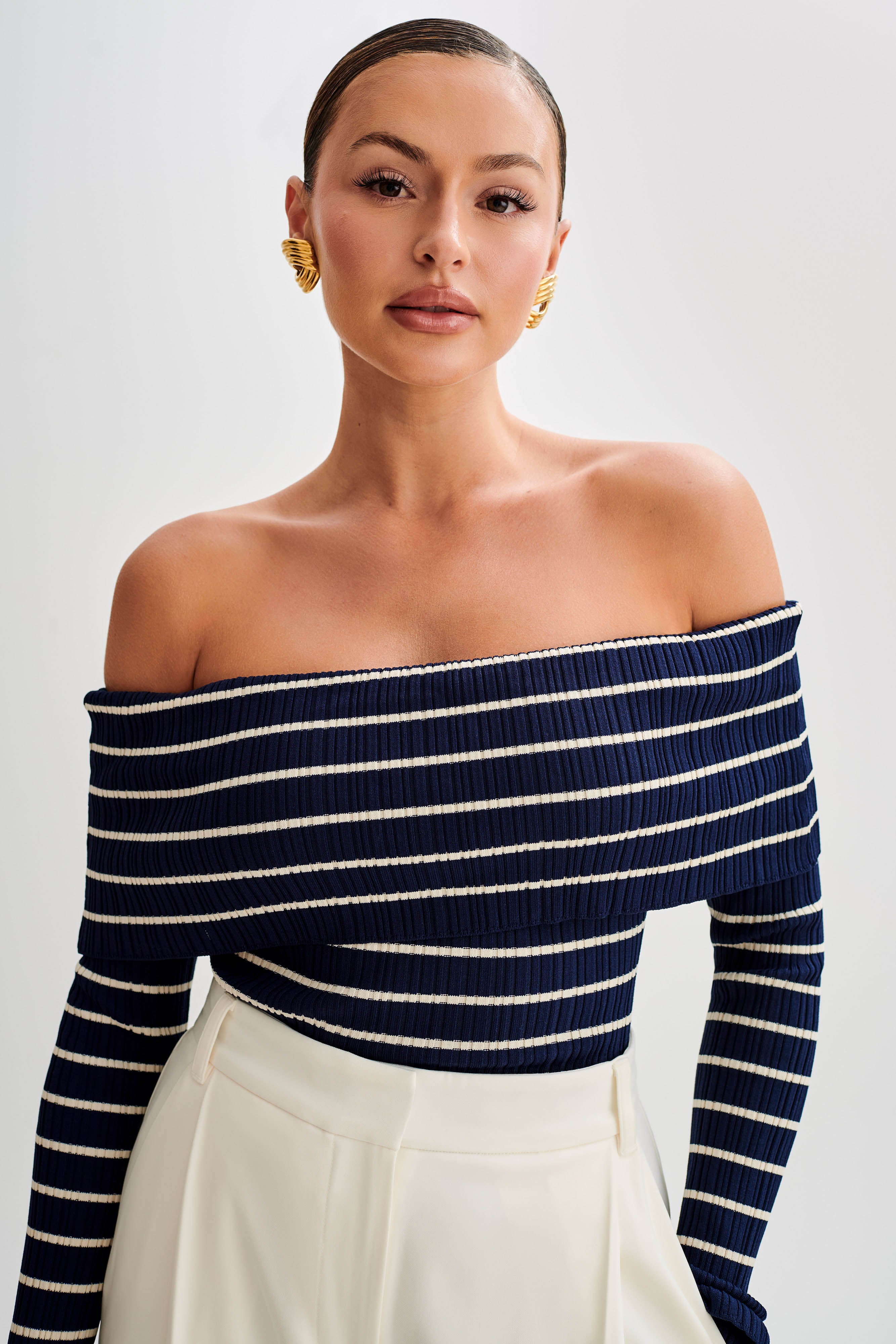 Dominica Off Shoulder Knit Top - Navy
