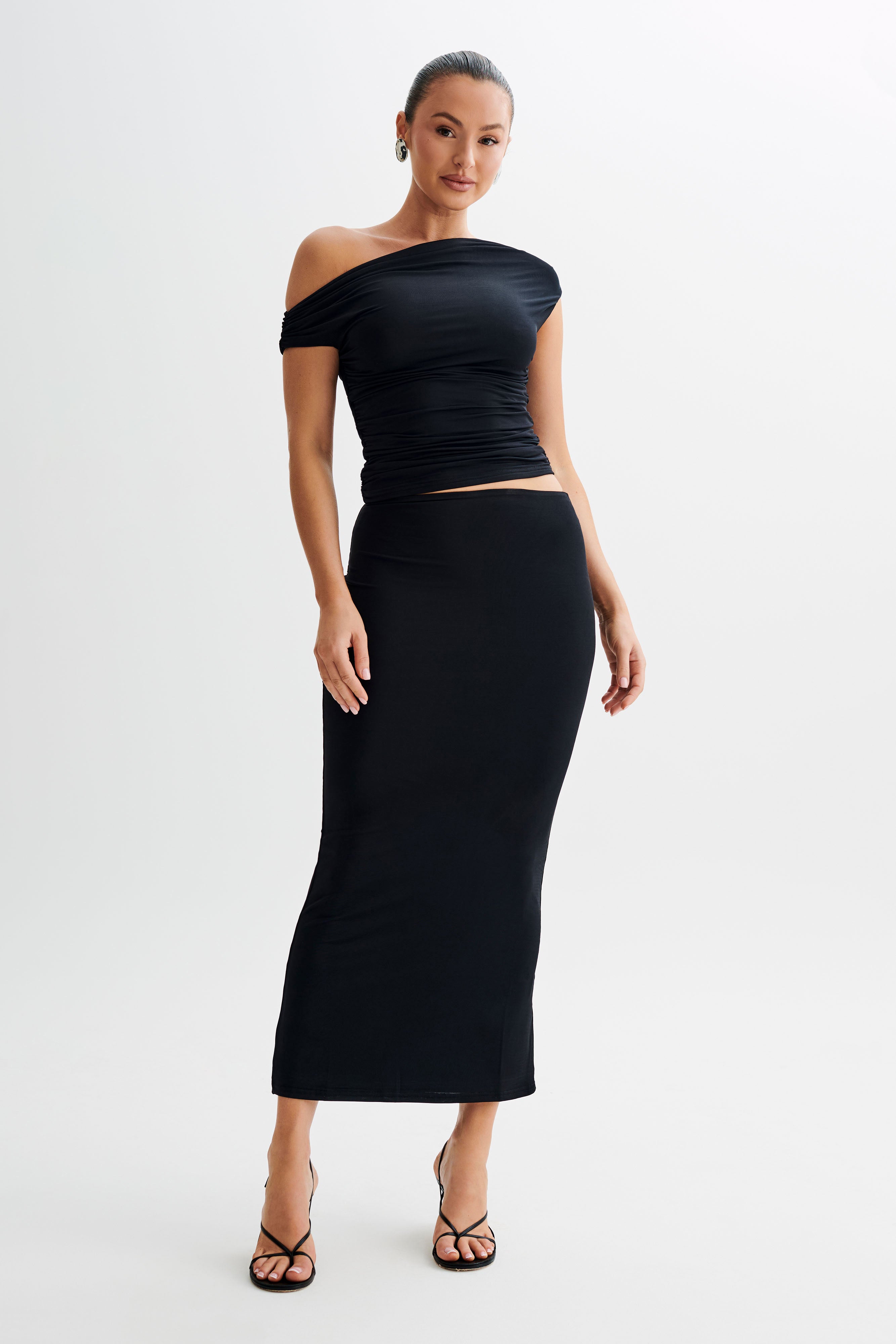 Charlene Slinky Midi Skirt - Black