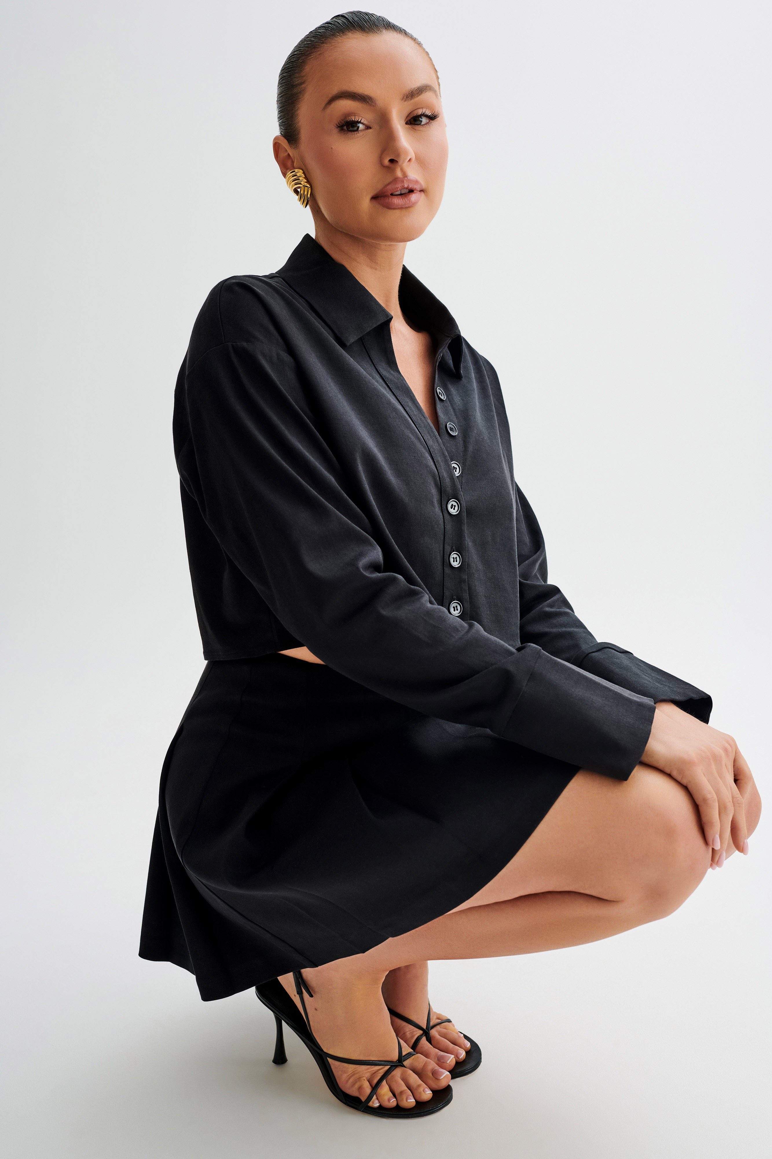 Julianna Cotton Pleated Mini Skirt - Black