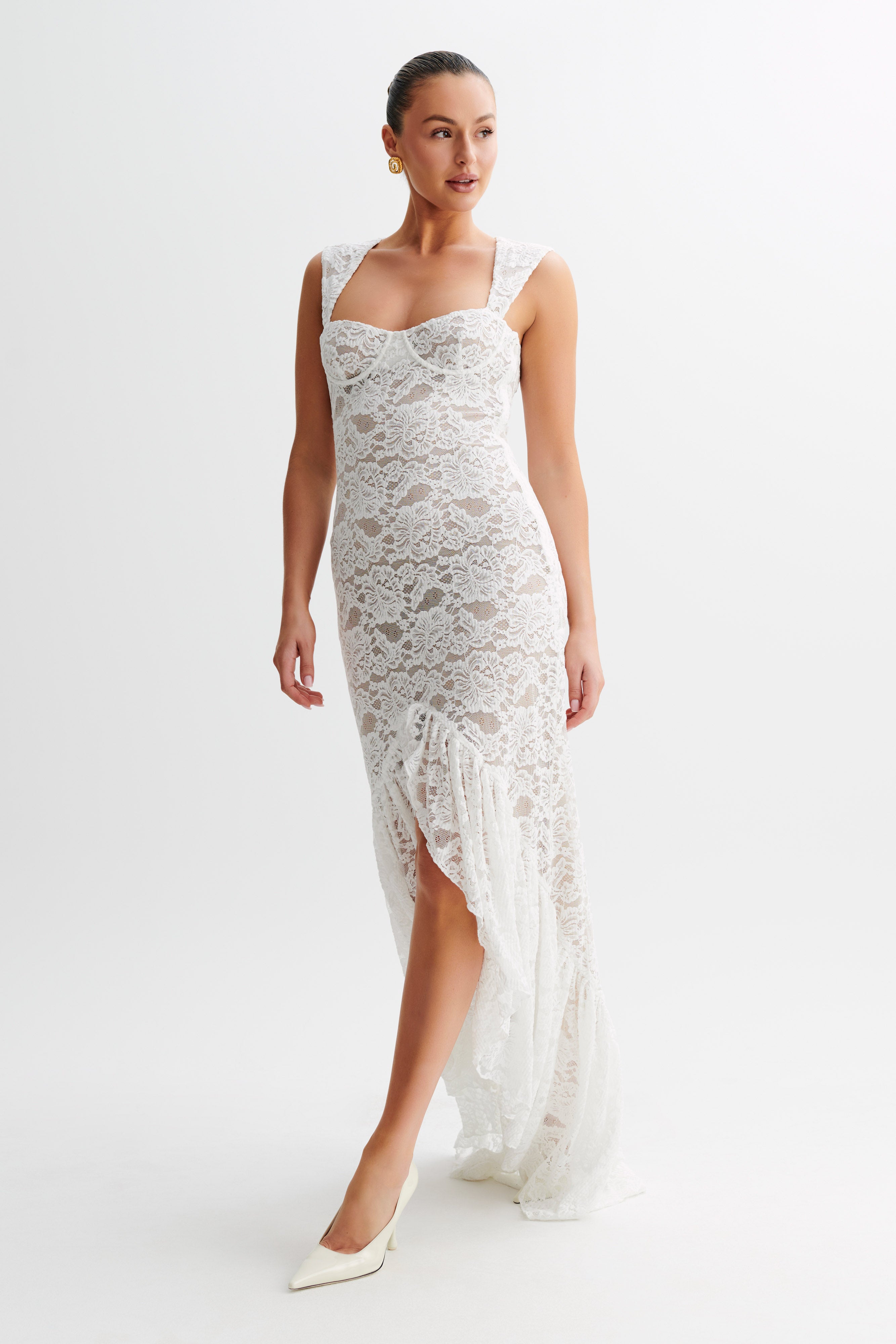 Elda Lace Plisse Maxi Dress - Ivory