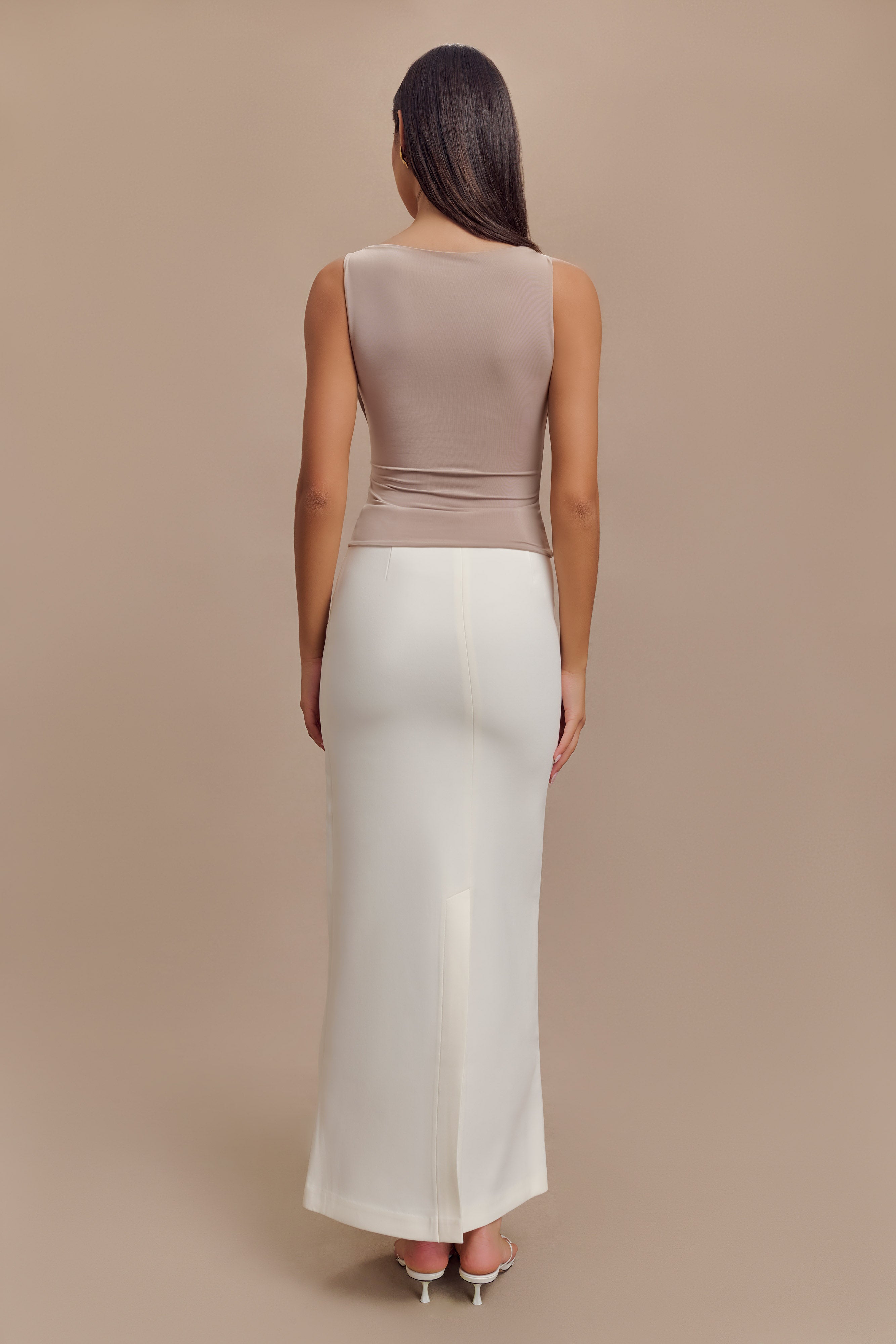 Tiarna Slinky Ruched Top - Taupe