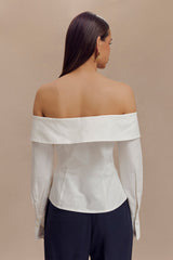 Spencer Off Shoulder Shirting Top - White