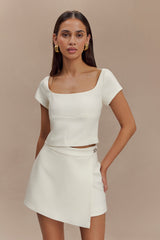 Ellis Cap Sleeve Longline Suiting Top - Ivory