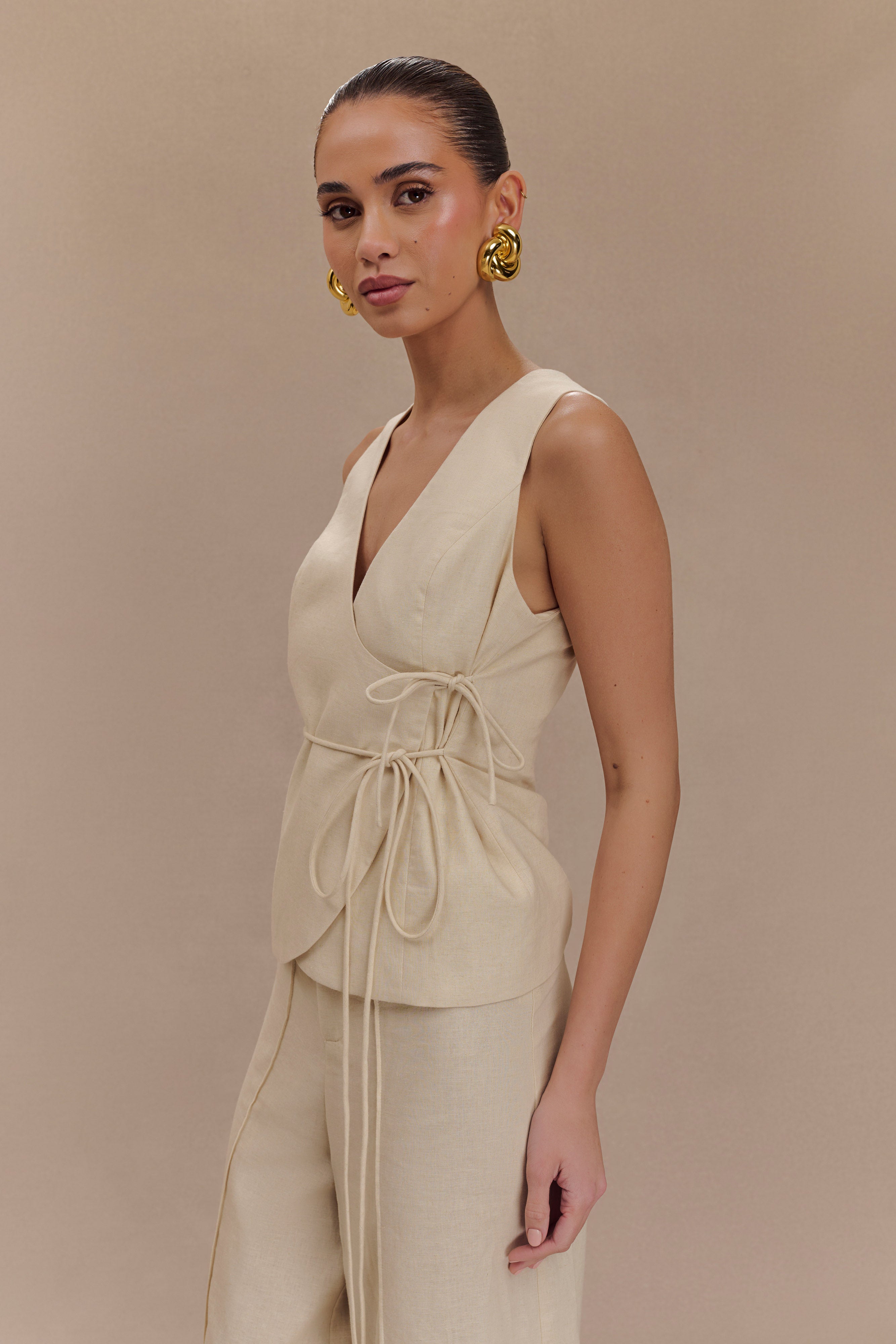 Brandi Linen Sleeveless Wrap Top - Wheat Marle
