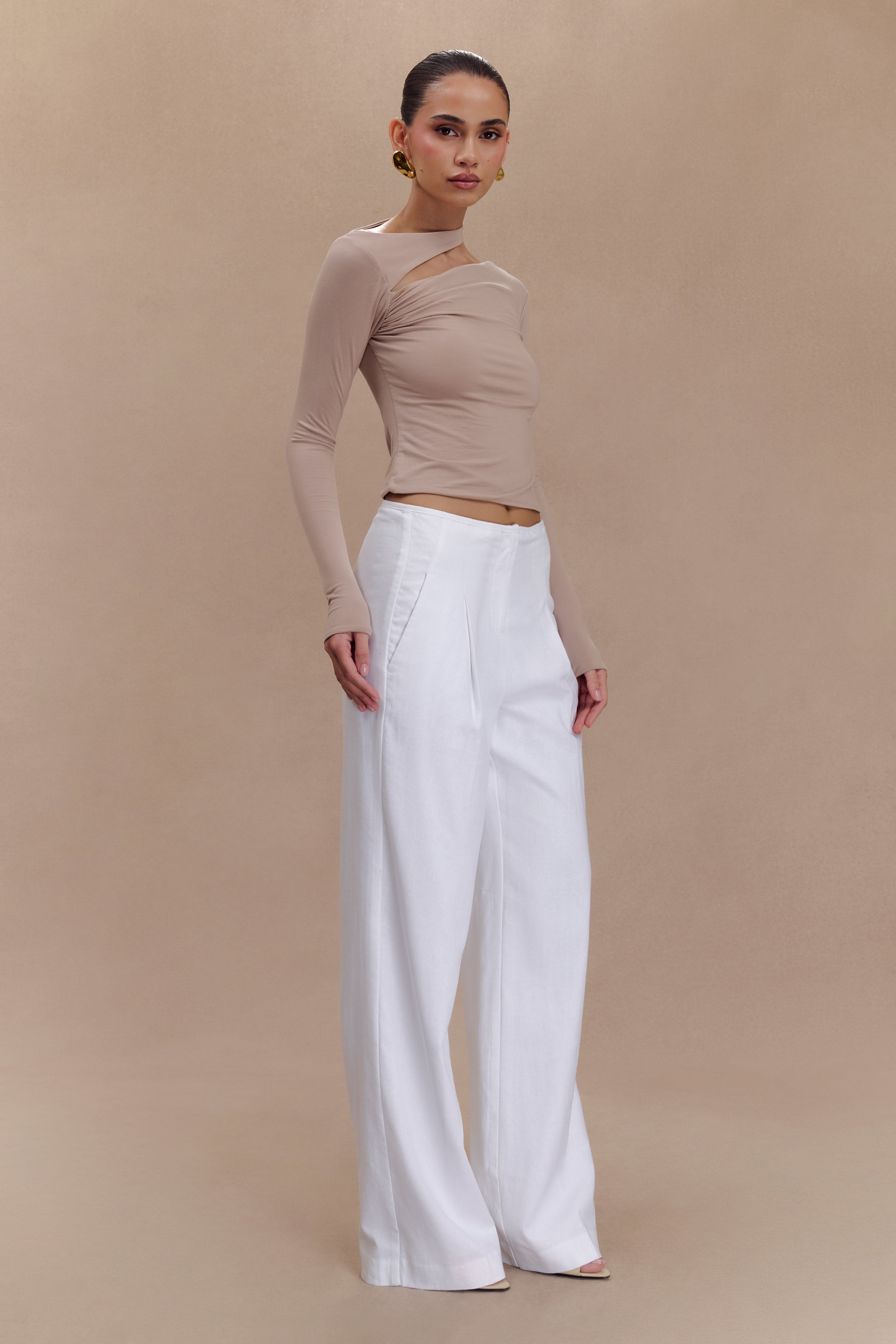 Sasha Modal Long Sleeve Top With Cut Out - Mushroom