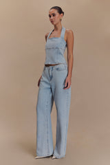 Caitlin Mid Rise Denim Flare Jeans - Light Blue