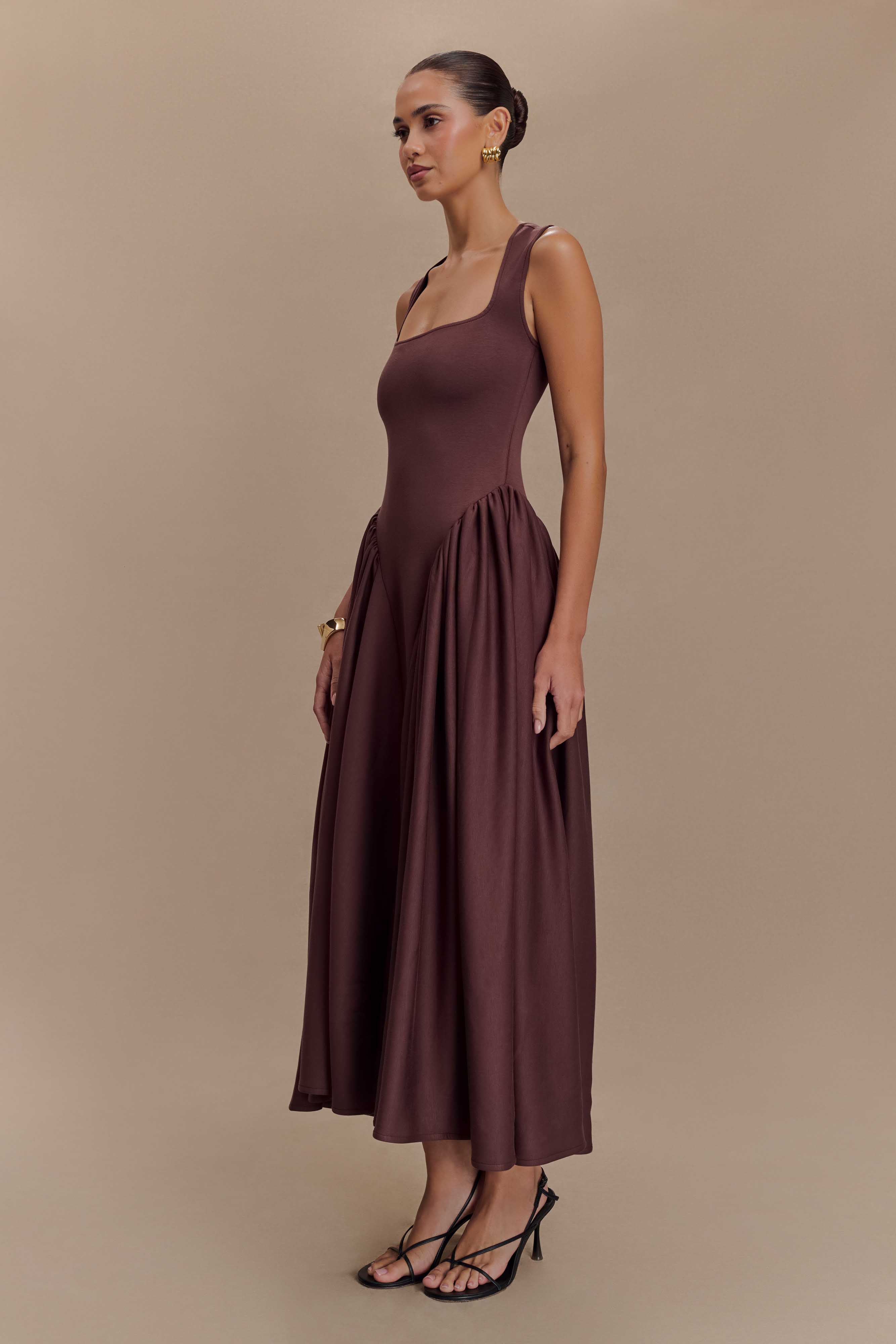 Sharon Scuba Jersey Midi Dress - Cacao Brown