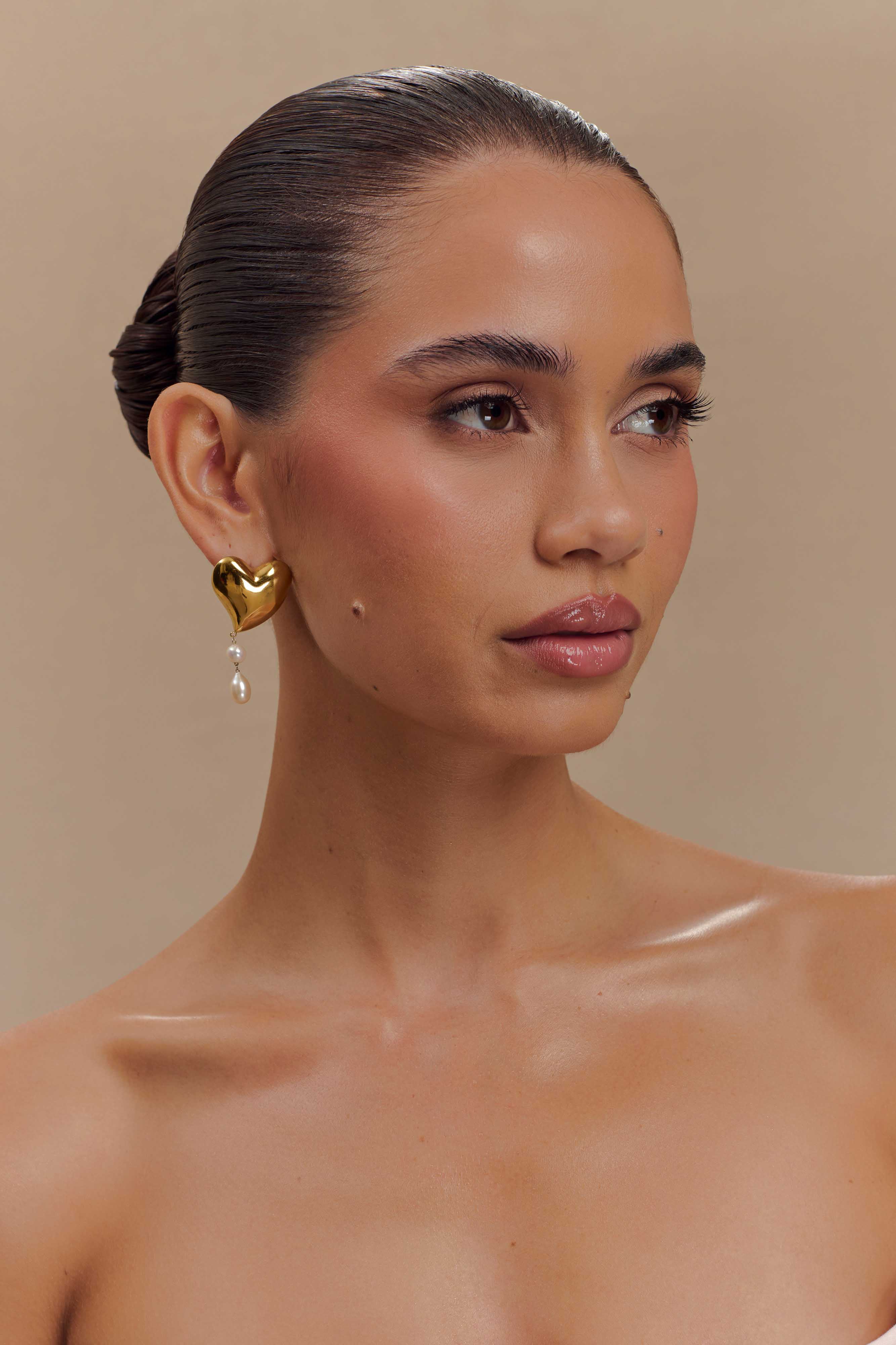 Kiara Heart Pearl Drop Earrings - Gold