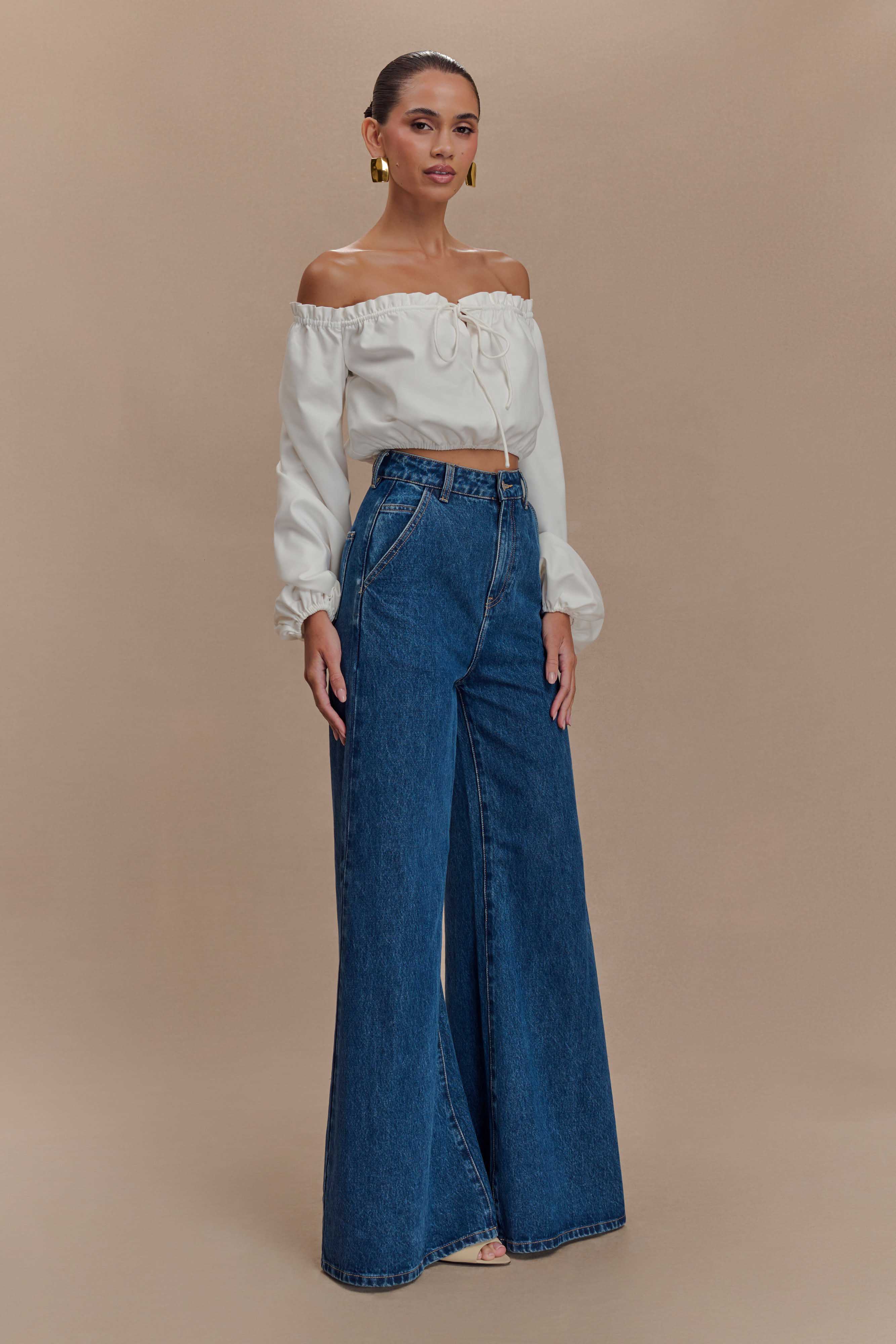 Salome Off Shoulder Crop Top - White