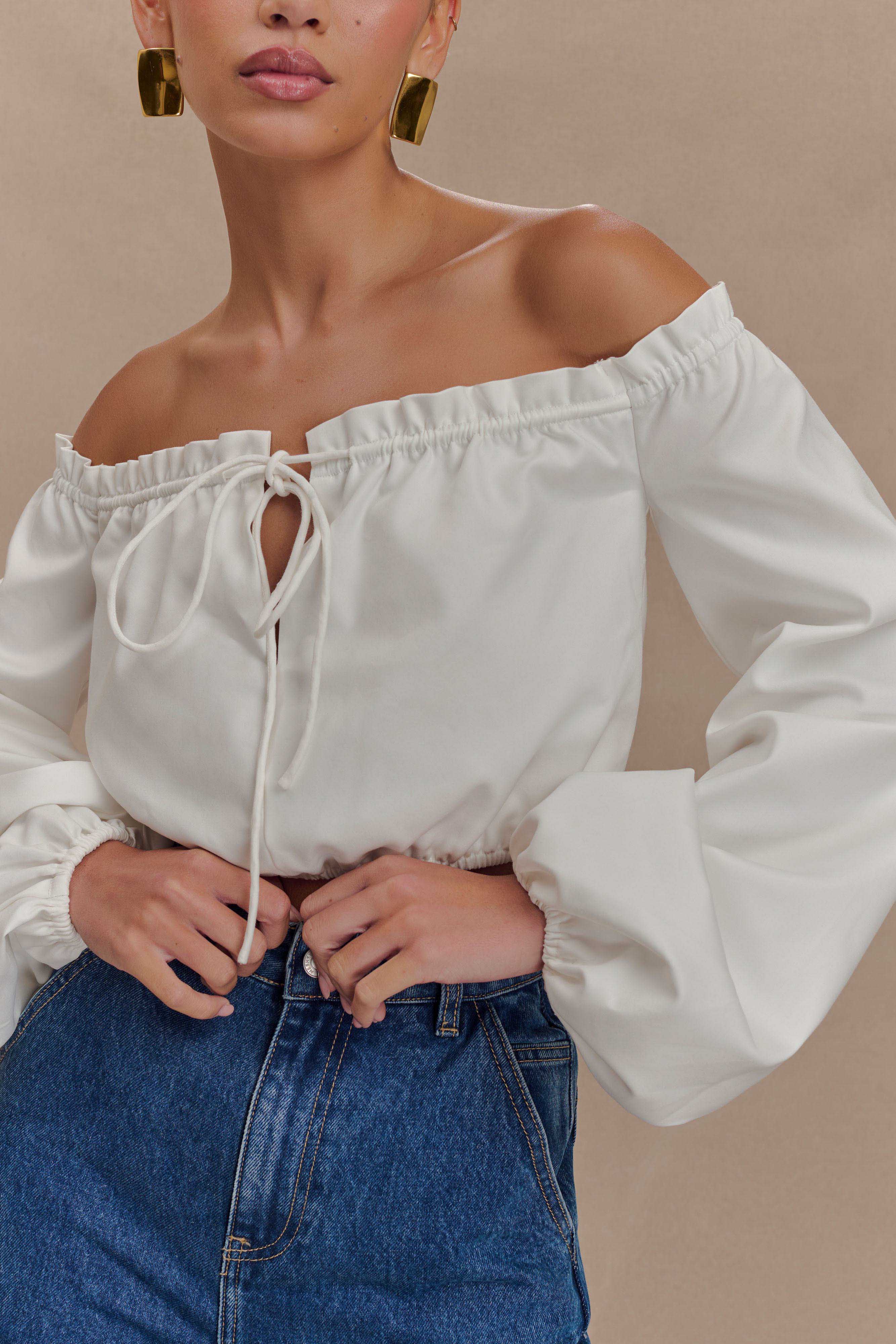 Salome Off Shoulder Crop Top - White