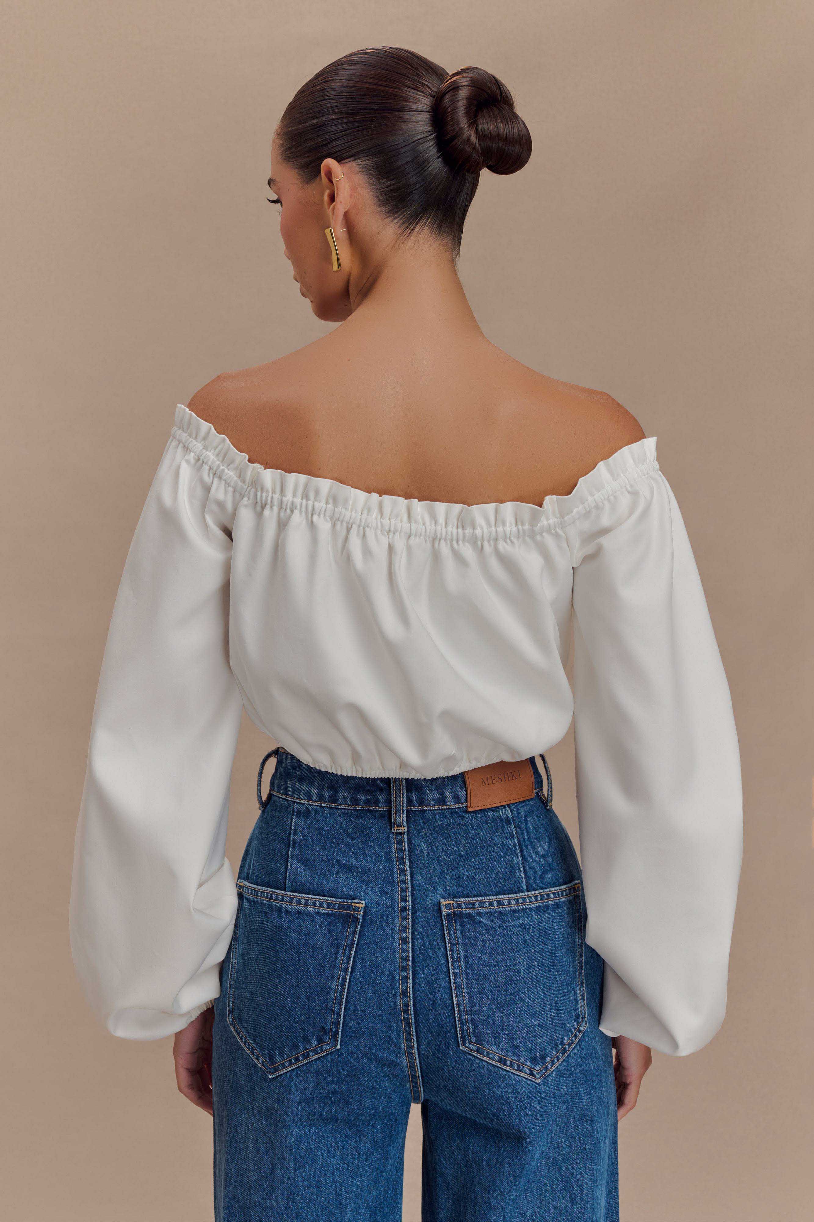 Salome Off Shoulder Crop Top - White