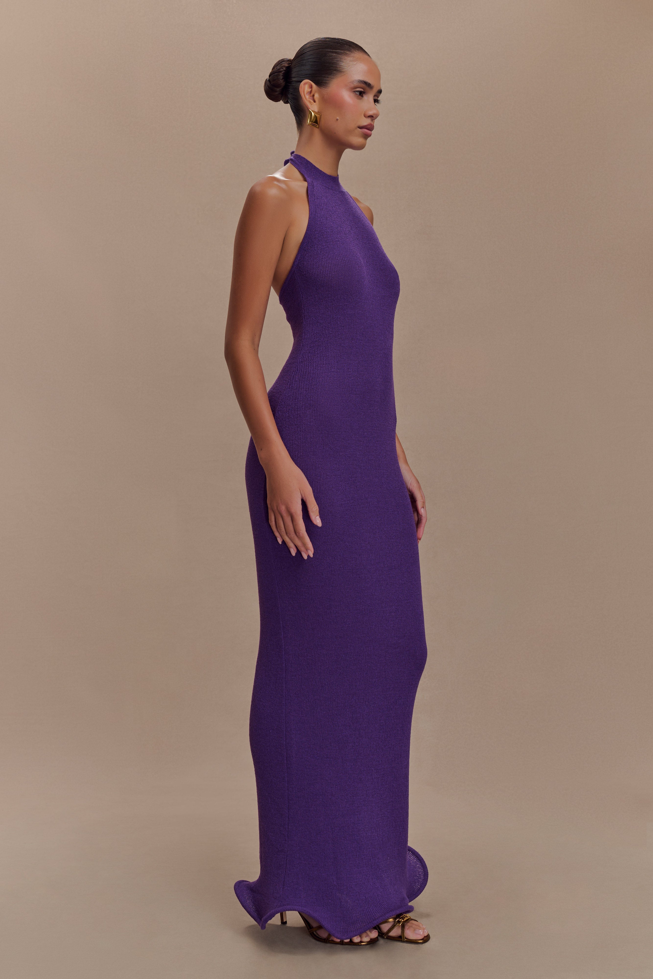 Melodie Halter Knit Maxi Dress - Purple