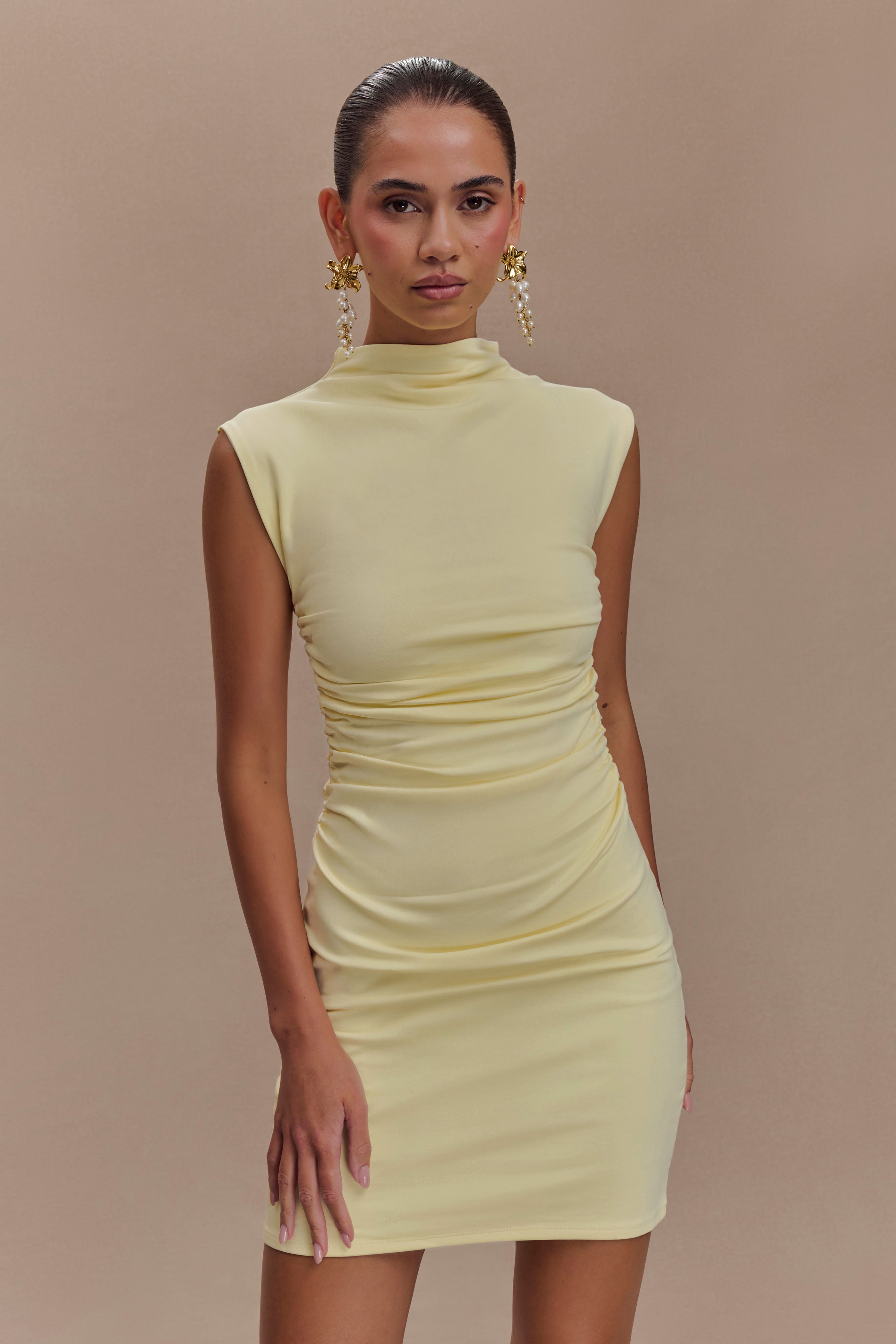 Elliot High Neck Sleeveless Mini Dress - Pale Lemon