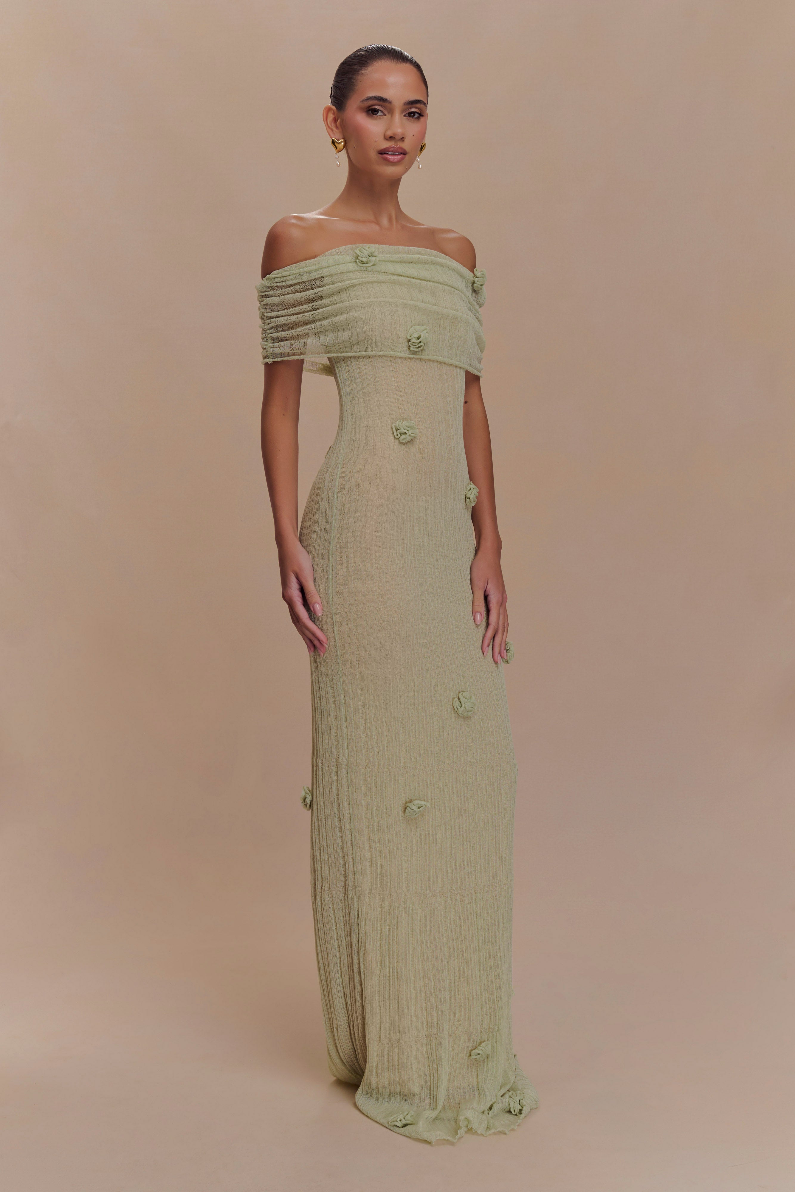 Brynn Orchid Knit Maxi Dress - Pastel Green